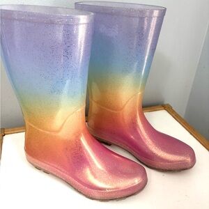 Cat and Jack Rainbow Glitter Rain Boots size 4Y